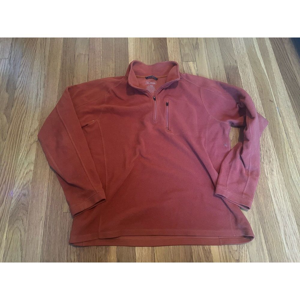 LL Bean 1/4 Zip Rust Orange‎ Mountain Fleece Classic Mens Sz Large